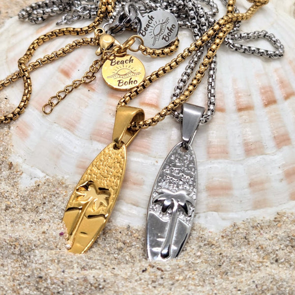 Surfing Dreams Surfboard Pendant Necklaces in gold and silver