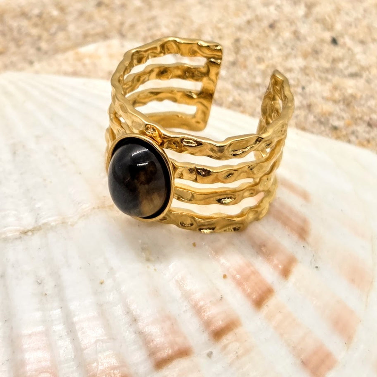 ENHANCE   -   ADJUSTABLE TIGER EYE WATERPROOF GOLD RING