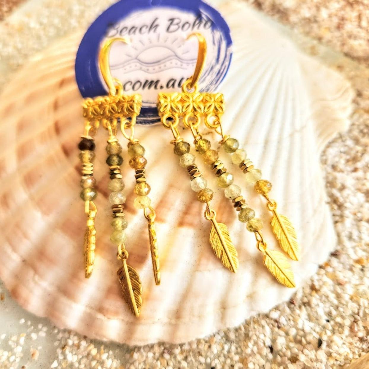 VITAL GREEN - TSAVORITE GOLD EARRINGS - Premium earrings from www.beachboho,com.au - Just $60! Shop now at www.beachboho.com.au