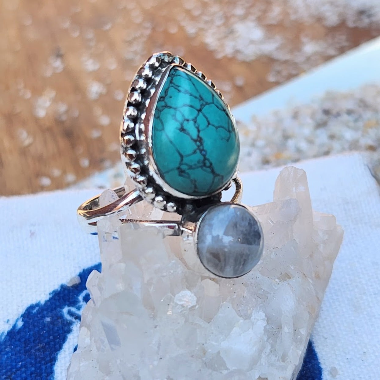 MOONSTONE TURQUOISE 925 BOHO RING