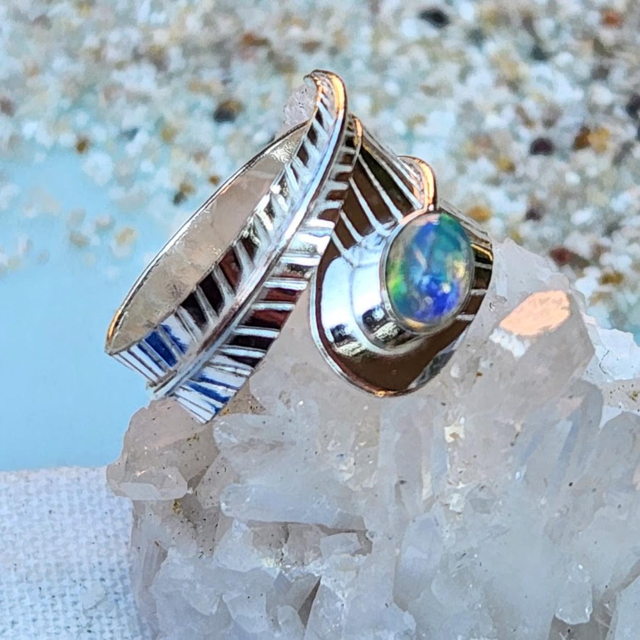 925 ADJUSTABLE OPAL 925 SILVER RING www.beachboho.com.au