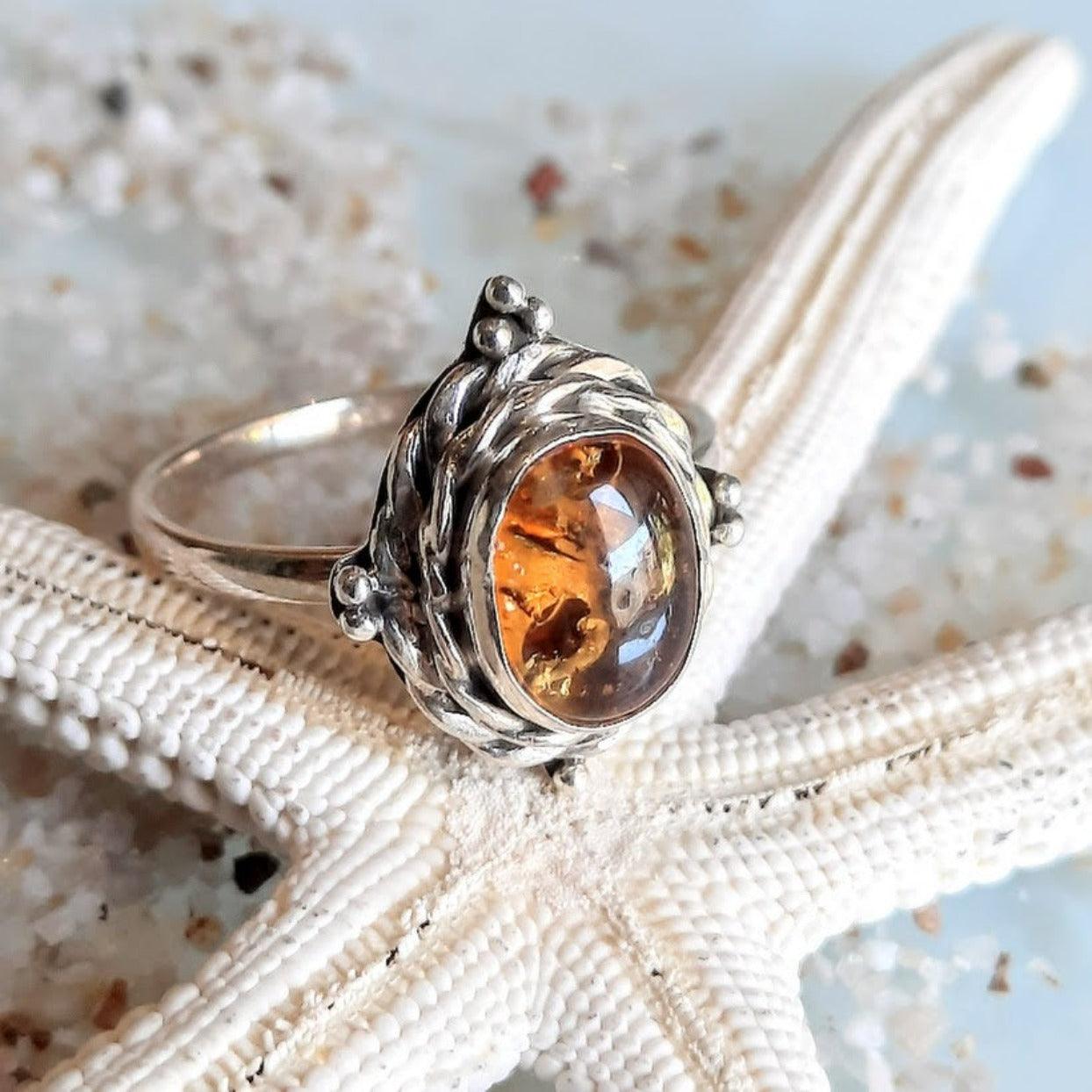 GOLDEN AMBER  - 925 SILVER ROPE AMBER RING - Premium Rings from www.beachboho.com.au - Just $95! Shop now at www.beachboho.com.au