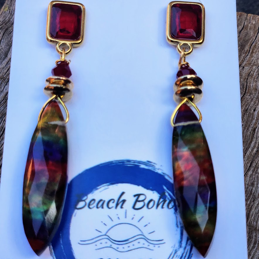 RUBY RARE GEMS  - AMMOLITE GOLD HOOK EARRINGS - Premium earrings from www.beachboho.com.au - Just $95! Shop now at www.beachboho.com.au