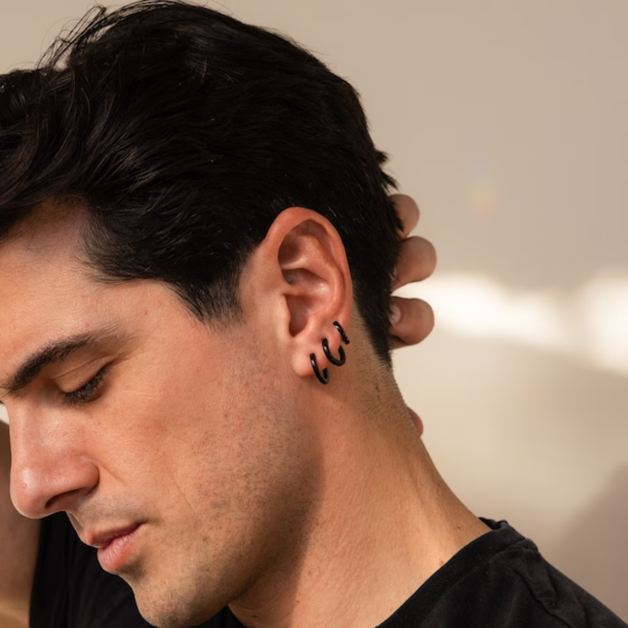 Small Black Hoop Small Male Hoop Earrings Black Hoop Boy With Hoop