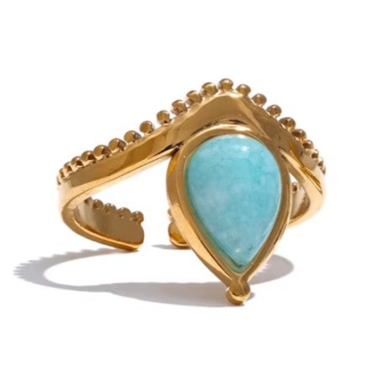 AGATE SEA BLUE  - WATERPROOF 18K GOLD RINGS