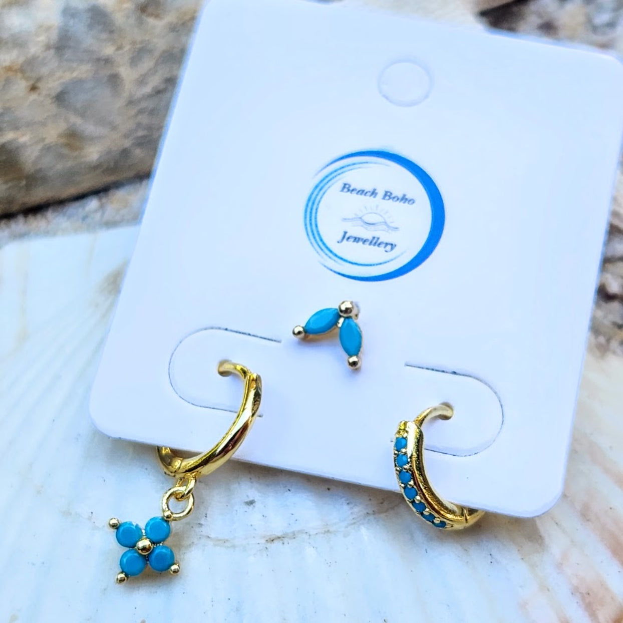 SET OF THREE - WATERPROOF BLUE CUBIC ZIRCONIA PIERCINGS