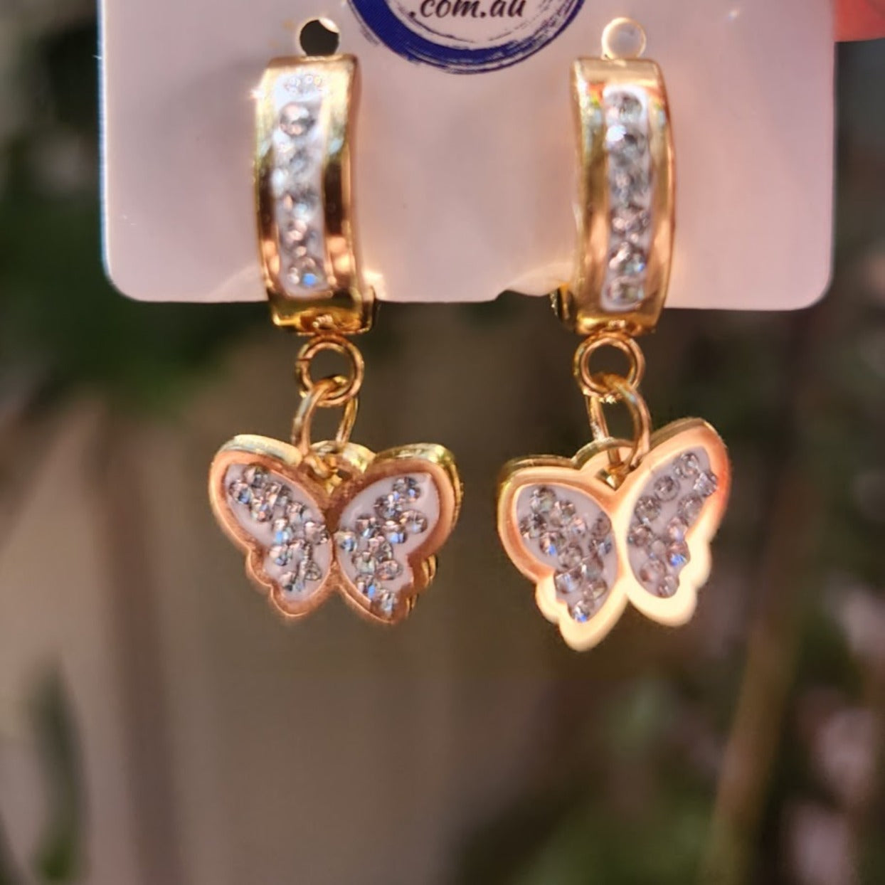 GOLDEN BUTTERFLIES -  GOLD CUBIC ZIRCONIA WATERPROOF HUGGIE EARRINGS - Premium earrings from www.beachboho.com.au - Just $45! Shop now at www.beachboho.com.au