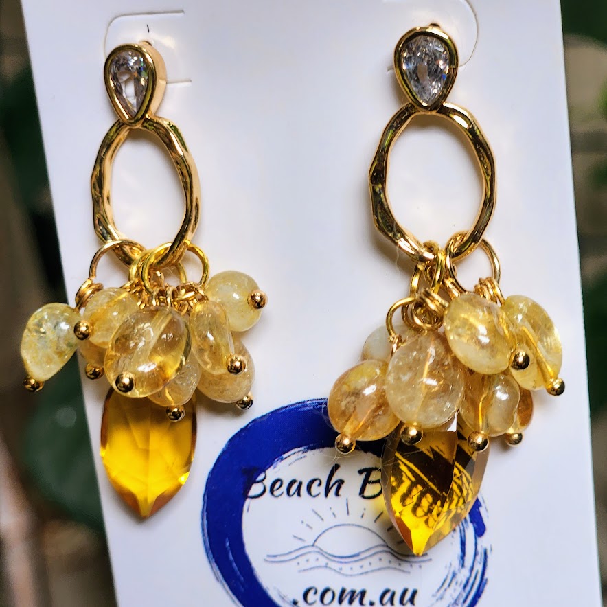 SUN DROPS - CITRINE POLISHED STONE & CITRINE BEADED STUD EARRINGS - Premium earrings from www.beachboho.com.au - Just $85! Shop now at www.beachboho.com.au