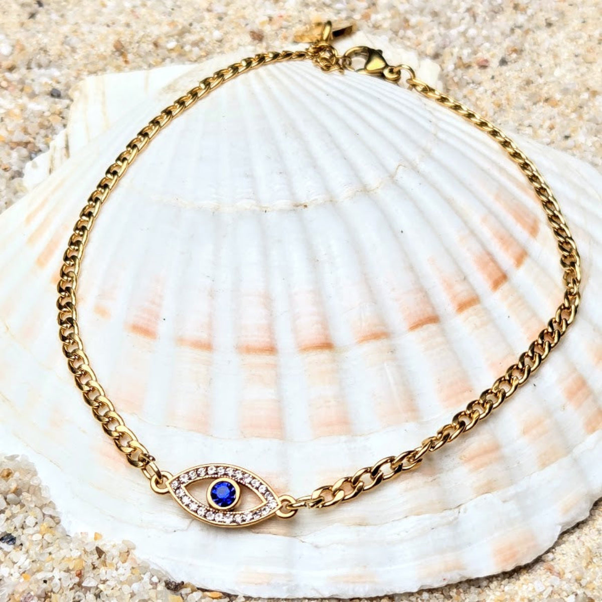Evil Eye  - Cuban Chain Waterproof Anklets in Silver or Gold