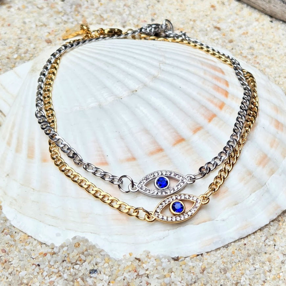 Evil Eye  - Cuban Chain Waterproof Anklets in Silver or Gold