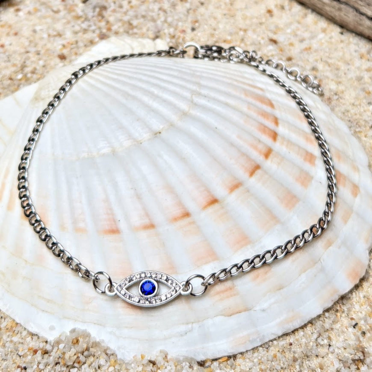 Evil Eye  - Cuban Chain Waterproof Anklets in Silver or Gold