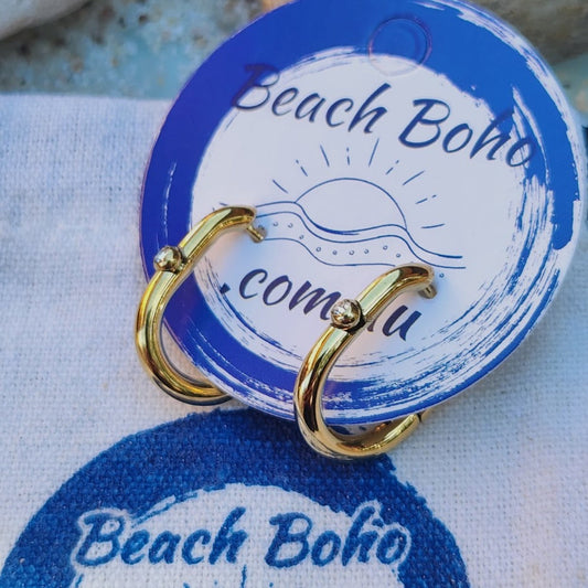 BELLA HUGGIES -  GOLD WATERPROOF CUBIC ZIRCONIA EARRINGS - Premium earrings from www.beachboho.com.au - Just $49! Shop now at www.beachboho.com.au