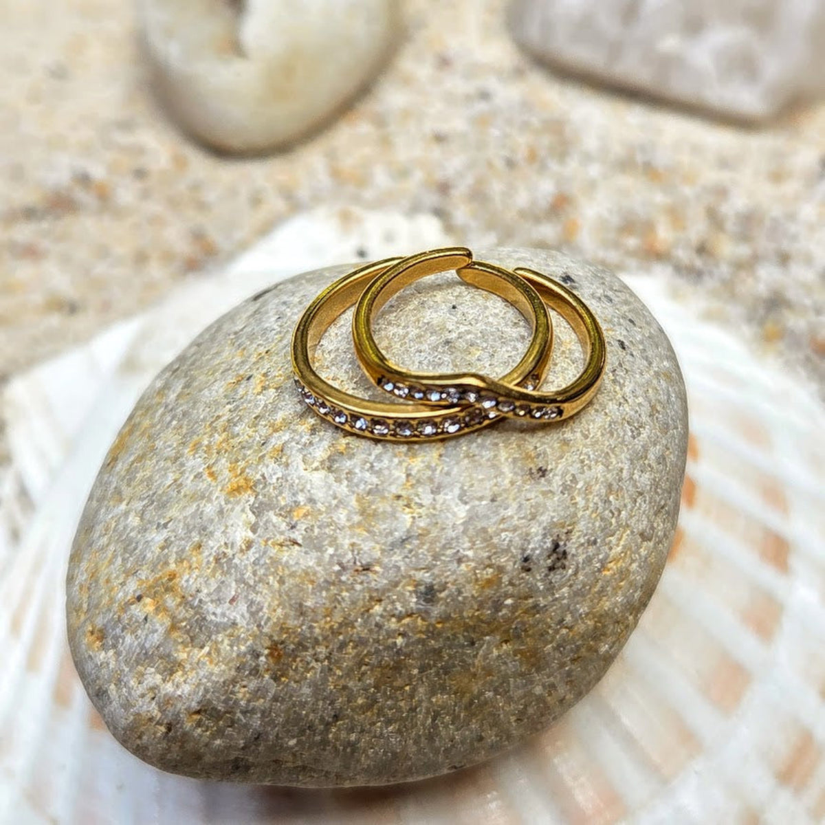 Summer Glow - Set of 2 Cubic Zirconia  Gold Or Silver Waterproof Toe Ring Set