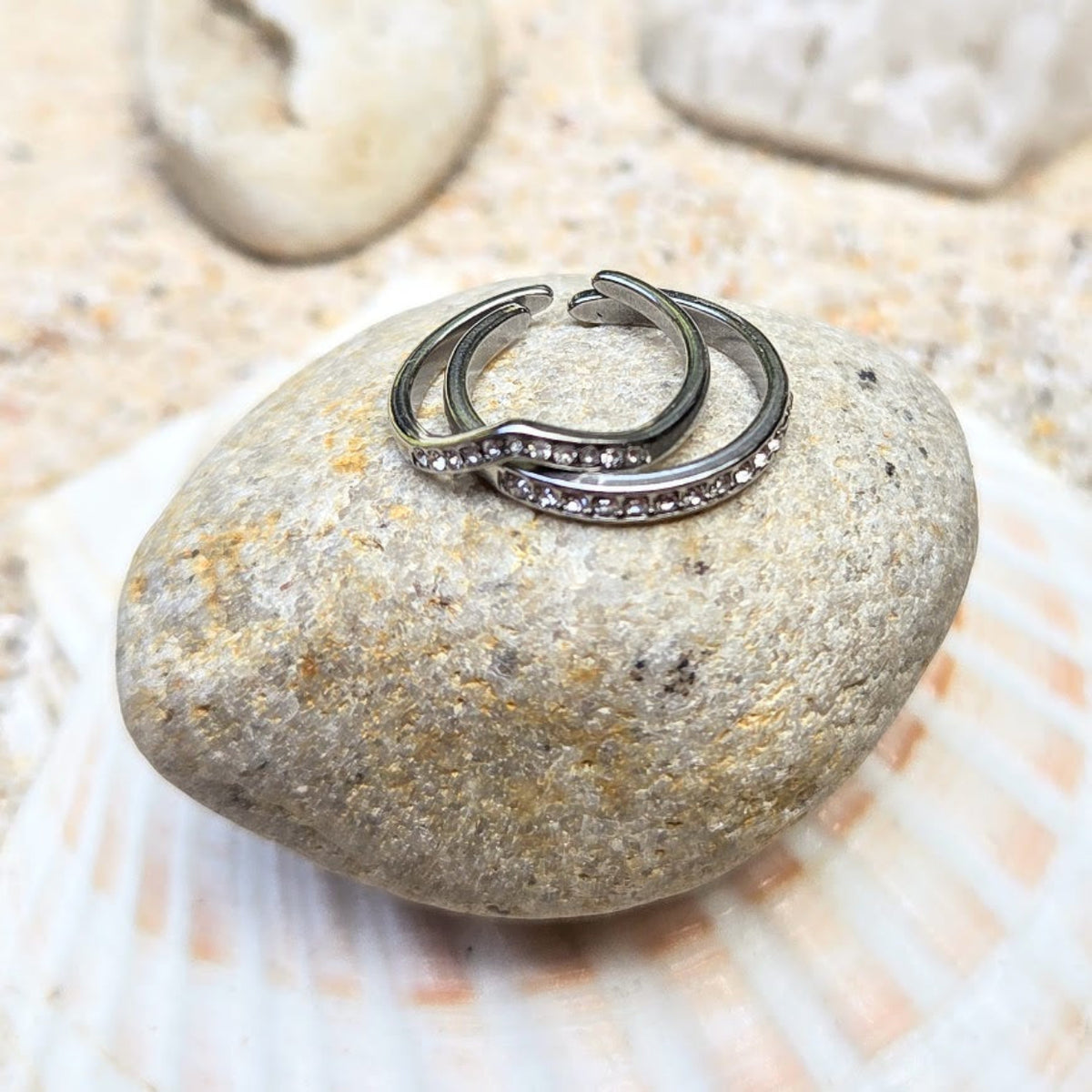 Summer Glow - Set of 2 Cubic Zirconia  Gold Or Silver Waterproof Toe Ring Set