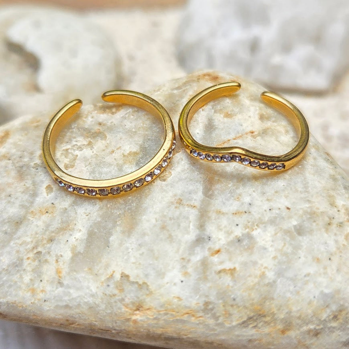 Summer Glow - Set of 2 Cubic Zirconia  Gold Or Silver Waterproof Toe Ring Set
