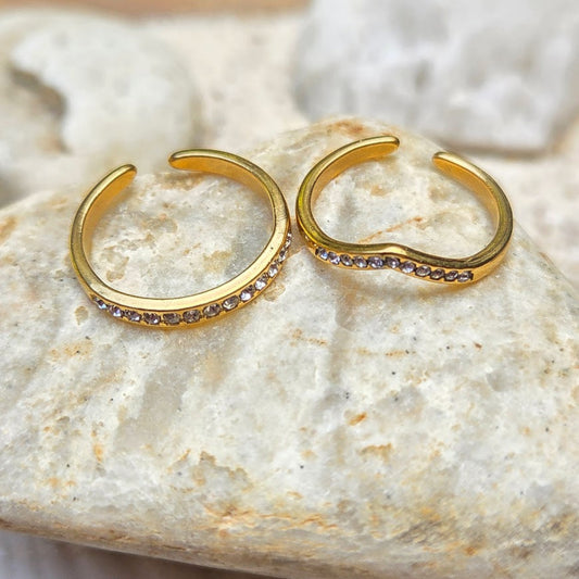 Summer Glow - Set of 2 Cubic Zirconia  Gold Or Silver Waterproof Toe Ring Set