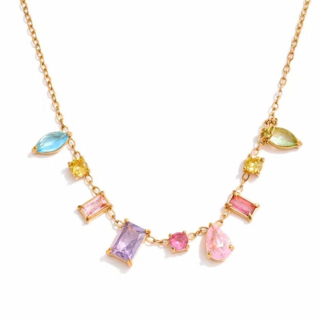 RAINBOW DREAMS   - 18K GOLDCUBIC ZIRCONIA CHARM WATERPROOF NECKLACE