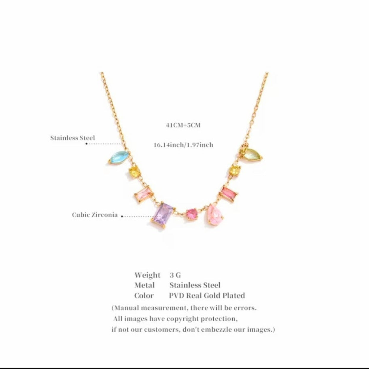 RAINBOW DREAMS   - 18K GOLDCUBIC ZIRCONIA CHARM WATERPROOF NECKLACE