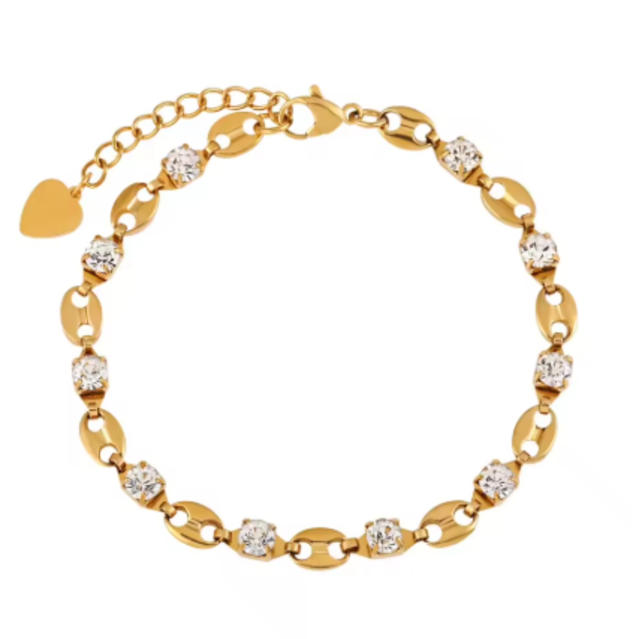 GOLD CZ & SILVER PINK CZ PAPERCLIP CHAIN LINK WATERPROOF BRACELETS