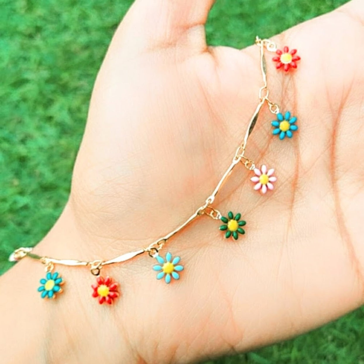 DAISY RAINBOWS 18K GOLD OR SILVER  WATERPROOF ANKLET - Premium anklets from www.beachboho.com.au - Just $49! Shop now at www.beachboho.com.au