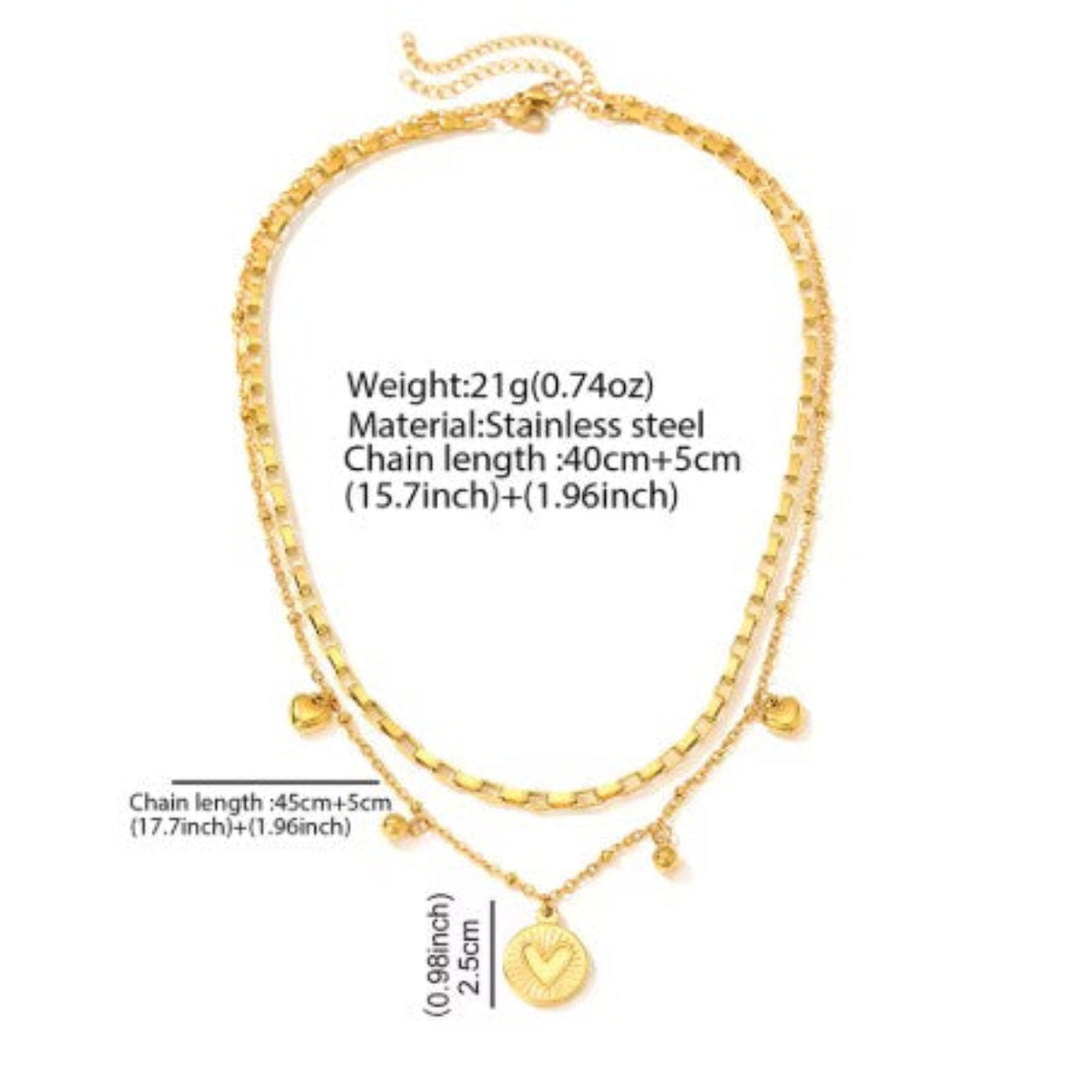 HEARTS - DOUBLE LAYERED CHARM WATERPROOF NECKLACE