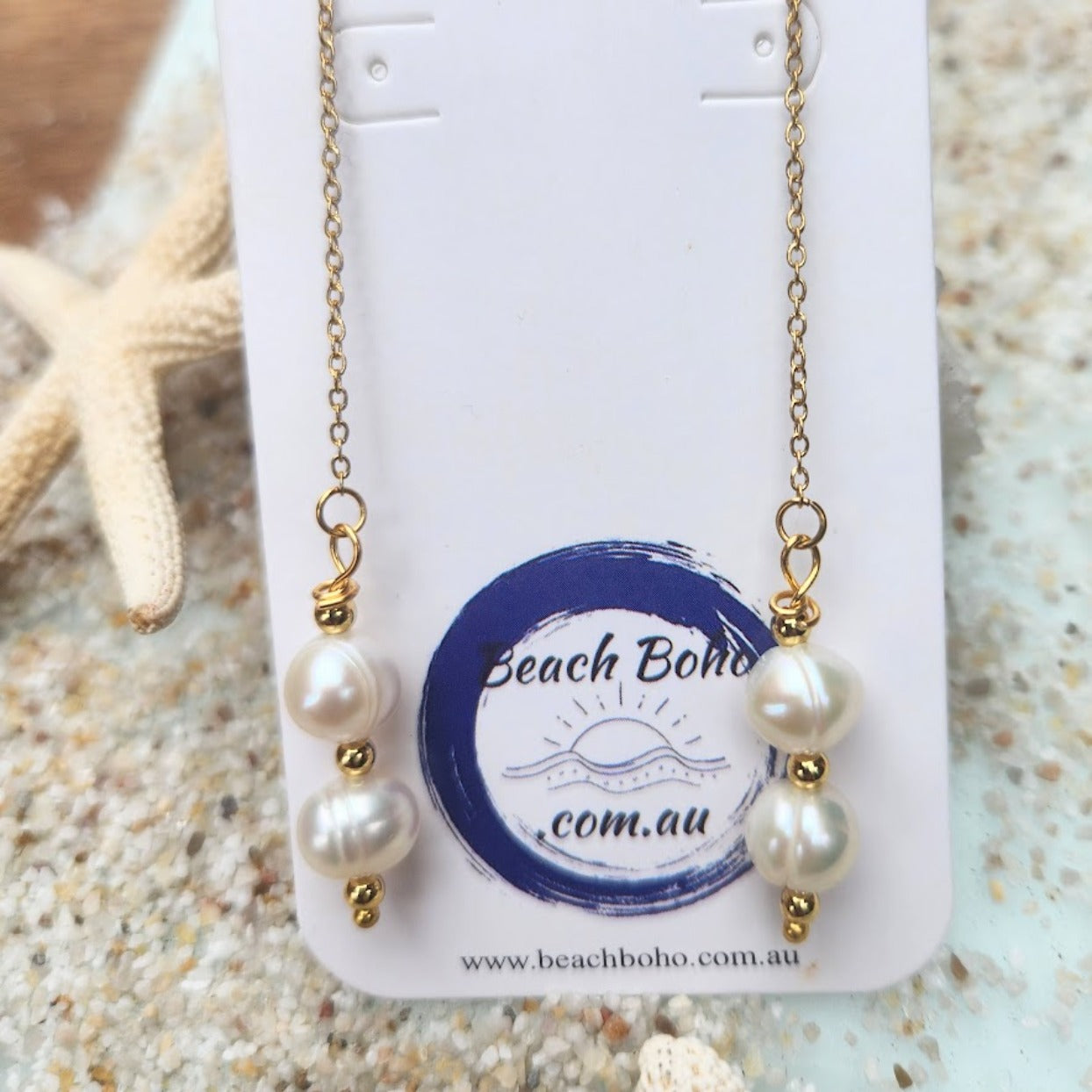 DOUBLE BAROQUE WHITE PEARL GOLD THREAD EARRINGS - Premium earrings from www.beachboho.com.au - Just $55! Shop now at www.beachboho.com.au