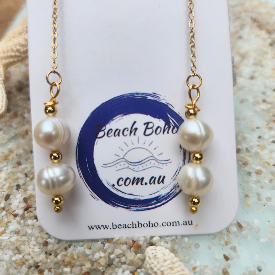DOUBLE BAROQUE WHITE PEARL GOLD THREAD EARRINGS - Premium earrings from www.beachboho.com.au - Just $55! Shop now at www.beachboho.com.au