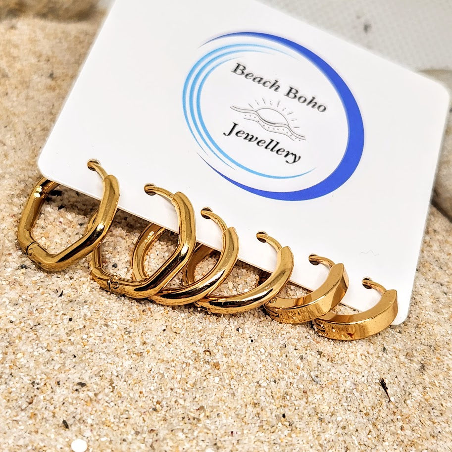 HUGGIES SETS OF 3  - 18k GOLD WATERPROOF CUBIC ZIRCONIA EARRINGS