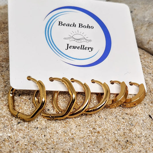 HUGGIES SETS OF 3  - 18k GOLD WATERPROOF CUBIC ZIRCONIA EARRINGS