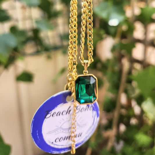 EMERALD GREEN CHARM NECKLACE - WATER PROOF NECKLACE - Premium necklaces from www.beachboho.com.au - Just $75! Shop now at www.beachboho.com.au