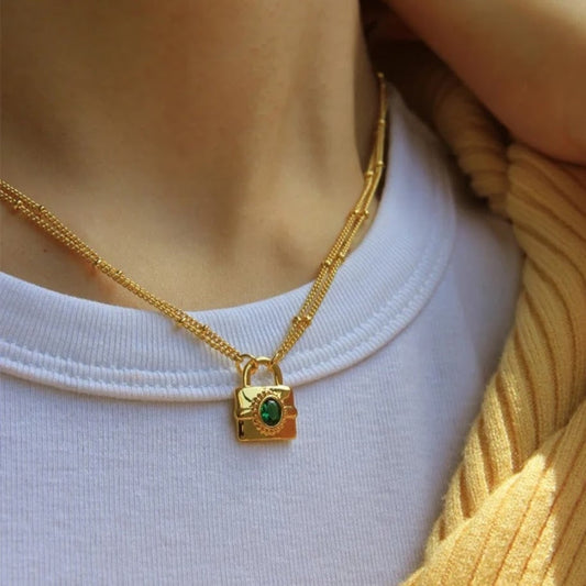 LOCK OF GREEN CHARM - WATER PROOF NECKLACE