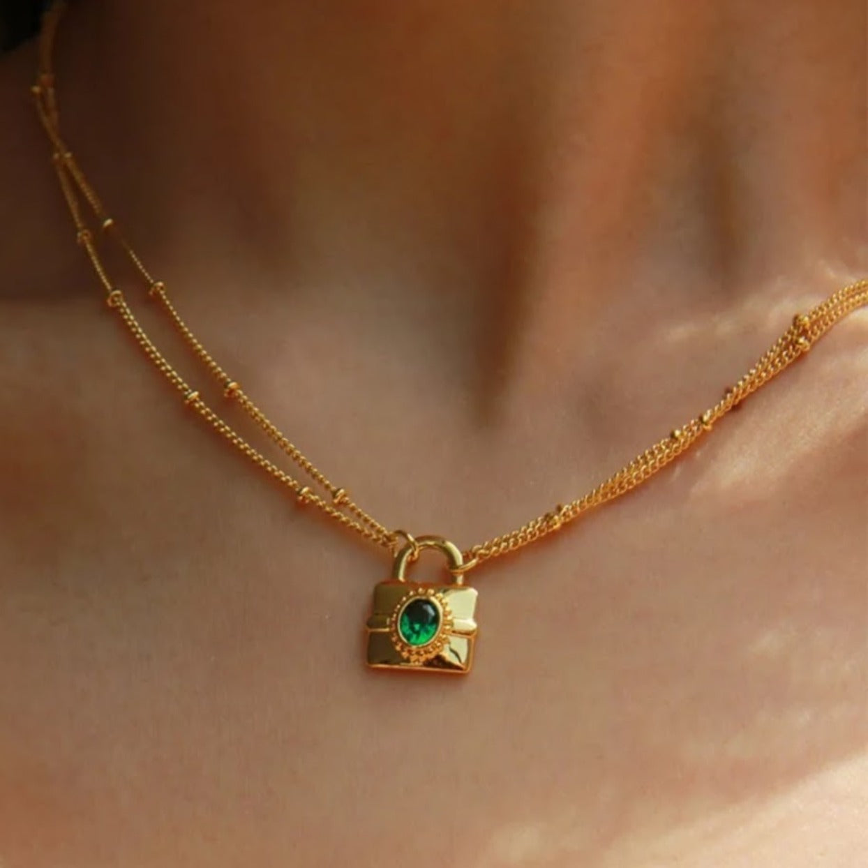 LOCK OF GREEN CHARM - WATER PROOF NECKLACE