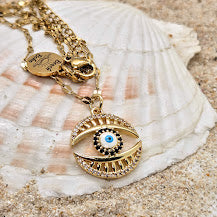 EVIL EYE - CHARM PENDANT LIP CHAIN 18K NECKLACE