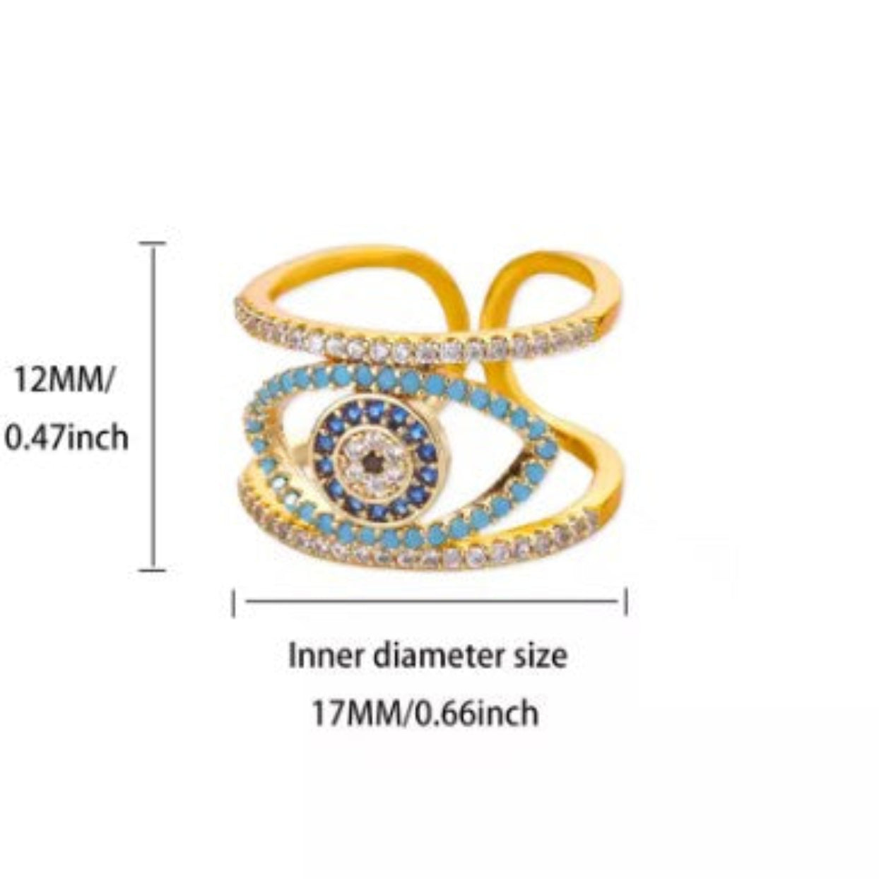 EVIL EYE   - ADJUSTABLE CZ WATERPROOF GOLD RING