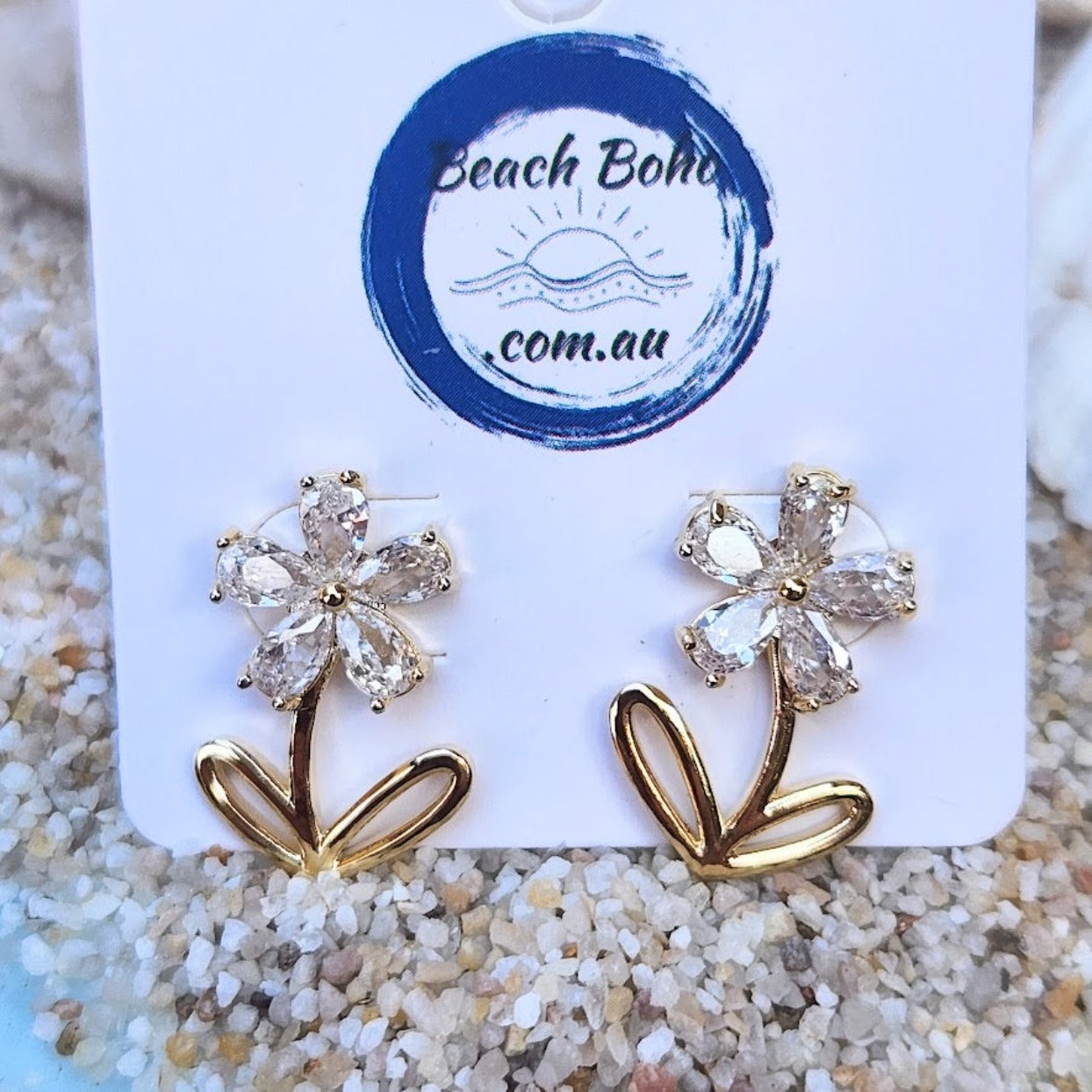 DAISIES  - CUBIC ZIRCONIA GOLD STUD EARRINGS - Premium earrings from www.beachboho.com.au - Just $40! Shop now at www.beachboho.com.au