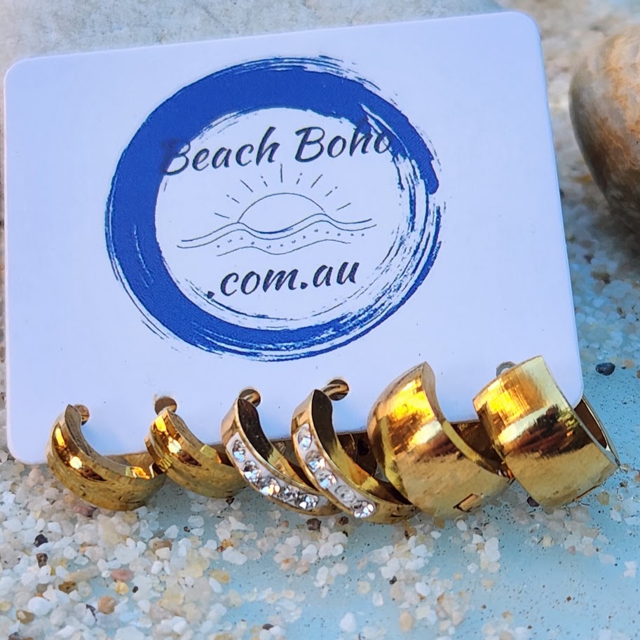 SAN CUBIO - HUGGIE SET 18K GOLD -  WATERPROOF HUGGIE HOOP EARRINGS - Premium earrings from www.beachboho.com.au - Just $85! Shop now at www.beachboho.com.au