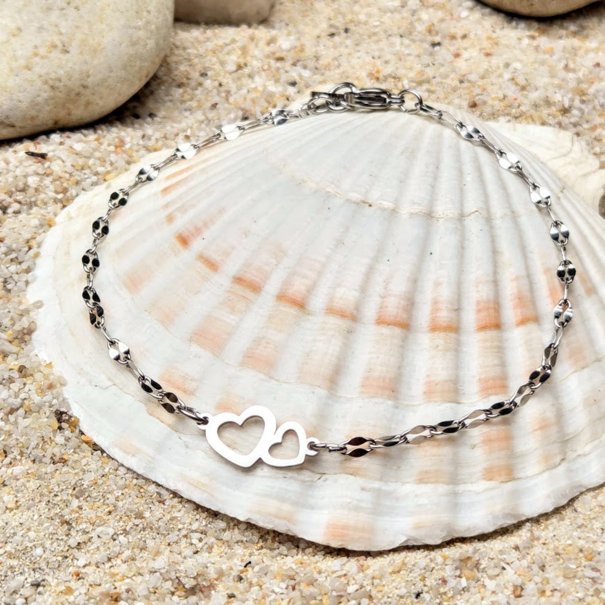 Entwined Hearts - Lip Chain Waterproof Anklets in Silver or Gold