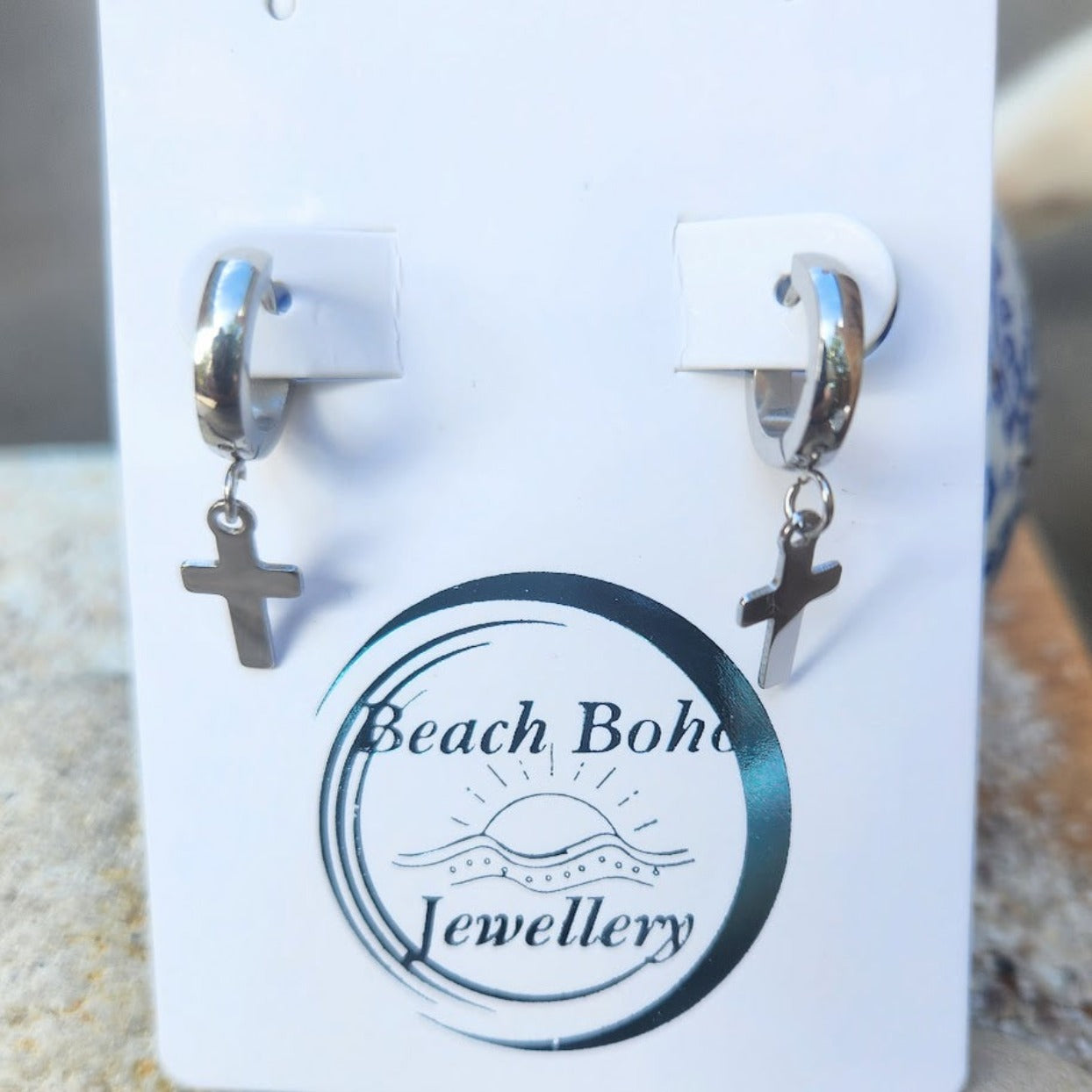 CROSS WATERPROOF HUGGIES  BLACK / SILVER / GOLD / RAINBOW - Premium earrings from www.beachboho.com.au - Just $45! Shop now at www.beachboho.com.au