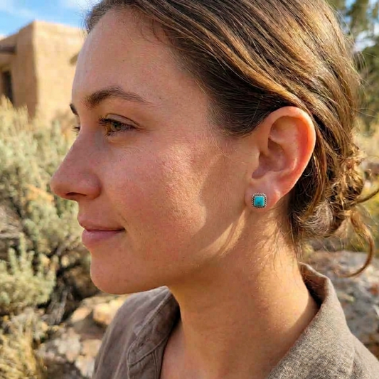 SMALL COPPER  - COPPER TURQUOISE STUD EARRINGS
