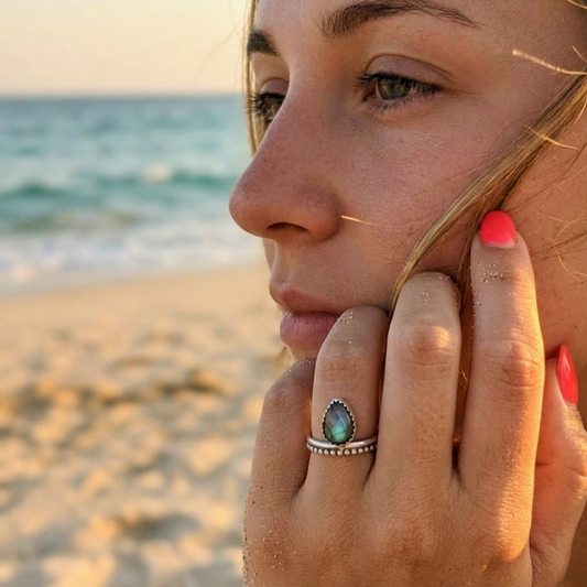 TEAR OF COMPASSION - LABRADORITE TEARDROP 925 RING
