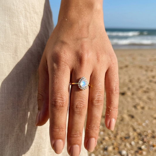 SWEET MOON CLOUDS - WHITE CRYSTAL 925 VERMEIL GOLD RINGS