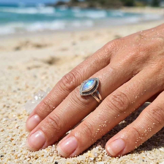 MARQUISE MOONSTONE 925 STERLING SILVER RING