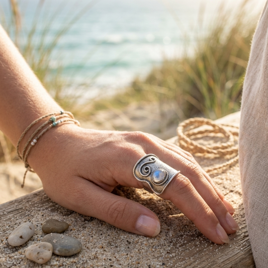 TRIBAL MOON - ADJUSTABLE MOONSTONE RING