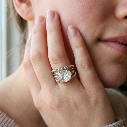 SALT & PEPPER  / HERKIMER DIAMOND STERLING SILVER RING