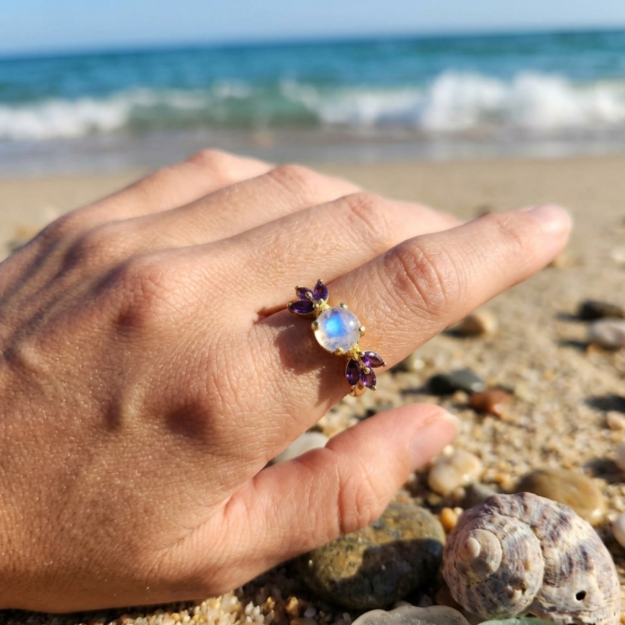 PURPLE LEAF - VERMEIL 925 GOLD RINGS
