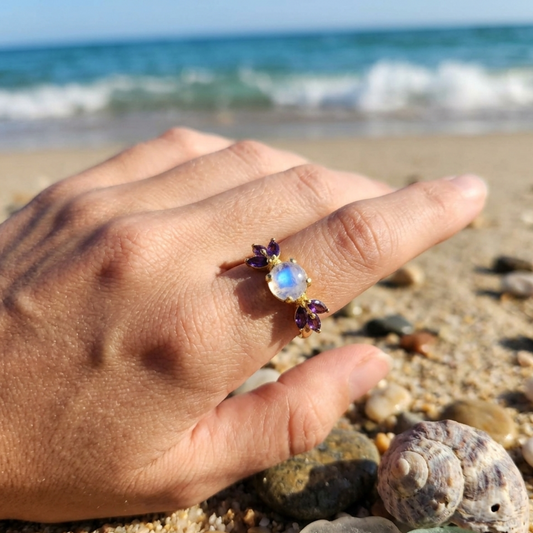 PURPLE LEAF - VERMEIL 925 GOLD RINGS