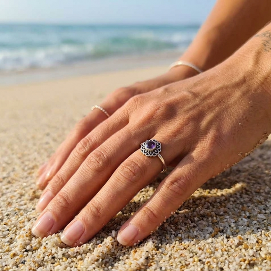 MANDALA FLOWER 925 SILVER RING