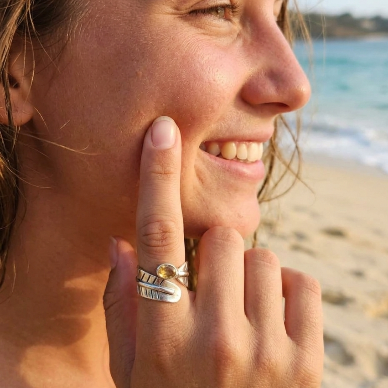 Silver Leaves - Rose Quartz / Moonstone/ Peridot/ Larimar Adjustable Rings