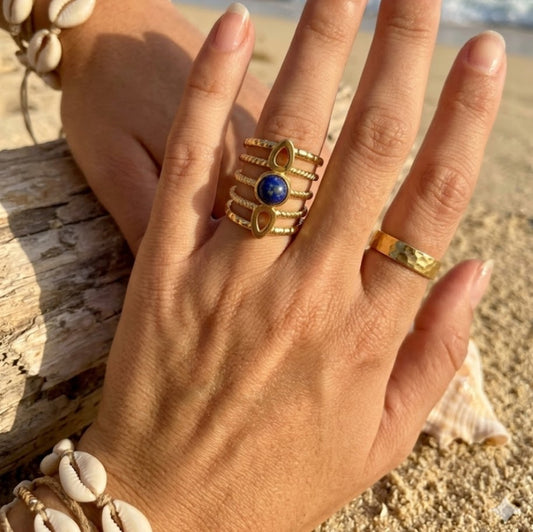 LAYERED WISDOM   -   ADJUSTABLE LAPIS LAZULI WATERPROOF GOLD RING