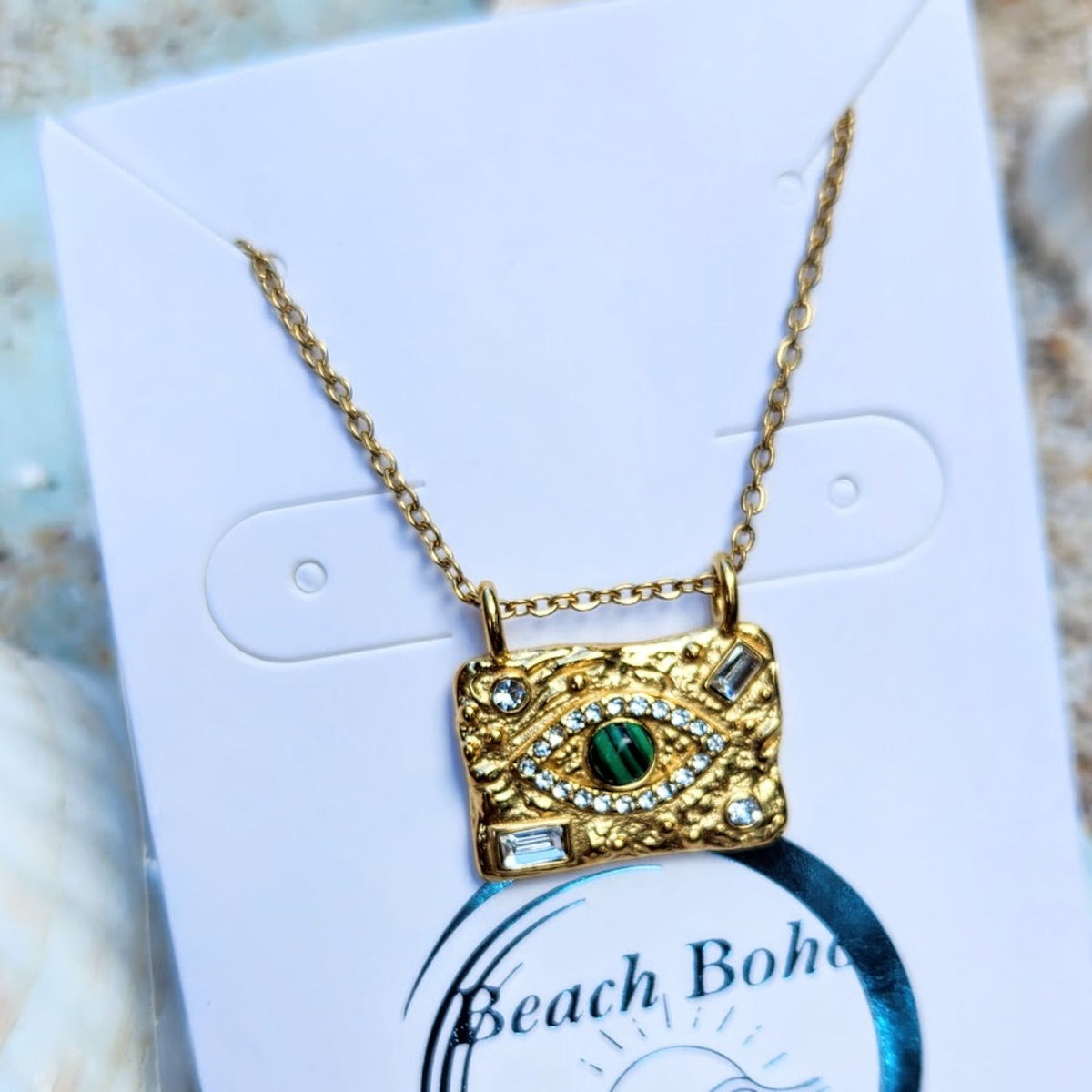 ESSENCE OF JOY  - WATERPROOF MALACHITE & CZ 18K GOLD NECKLACE - Premium necklaces from www.beachboho.com.au - Just $68! Shop now at www.beachboho.com.au